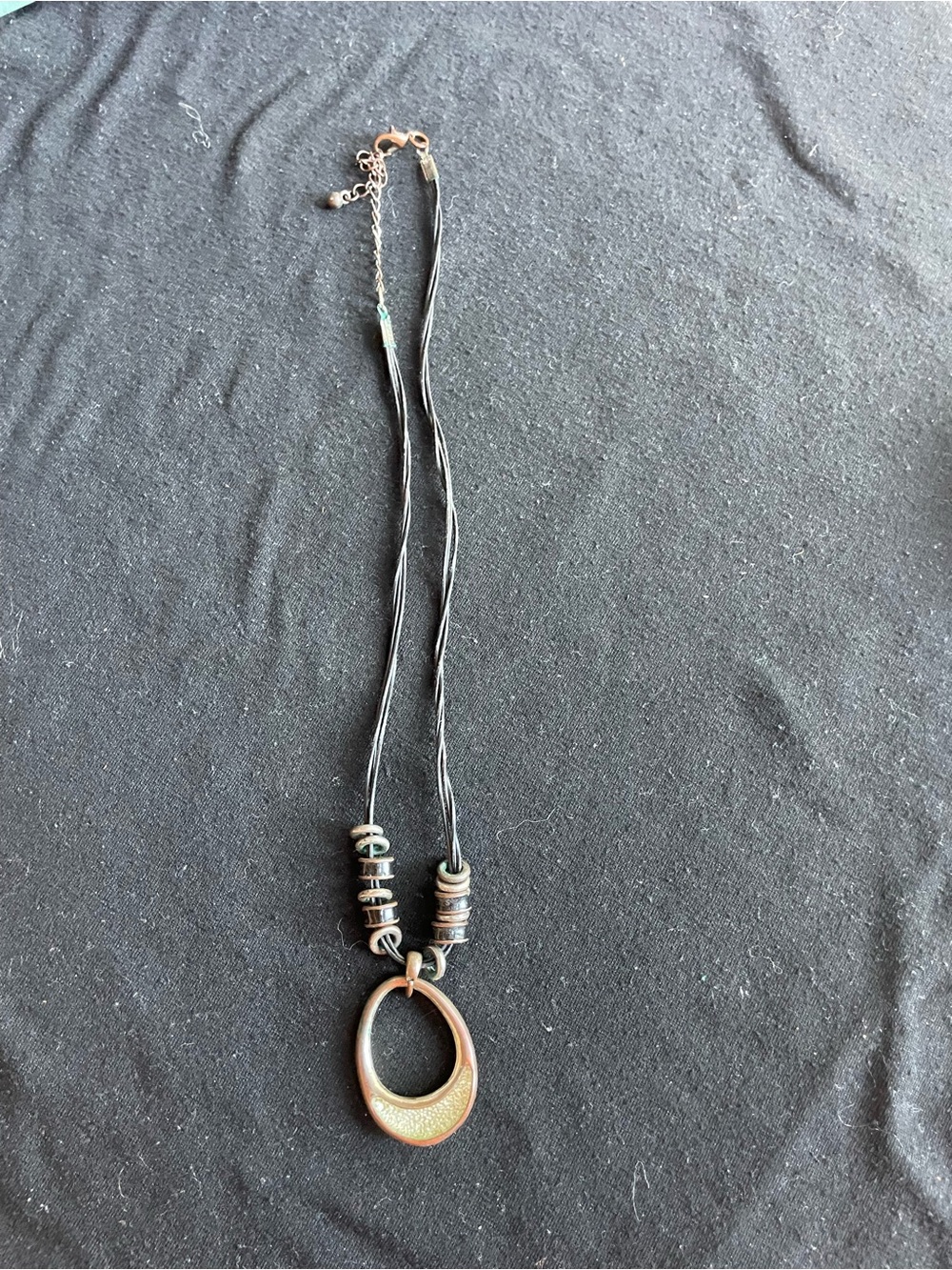 Boho Black Cord Necklace with Bronze Open Oval Pendant